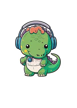 Dino with Headphones