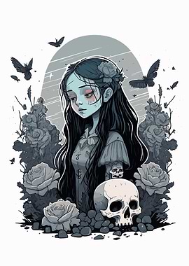 sad teen girl with flowers