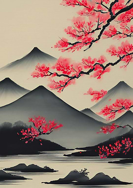 Sumi E Wash Ink Landscape