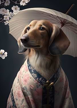 Cream Dachshund Kimono