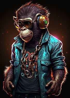 Monkey headphone dj music