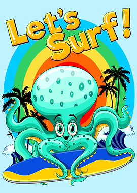 Octopus Cartoon Surfer