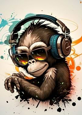 Monkey headphone dj music
