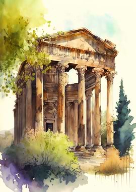 Bacchus Temple Watercolor