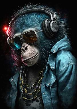 Monkey headphone dj music