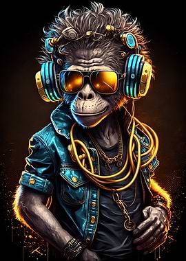 Monkey headphone dj music