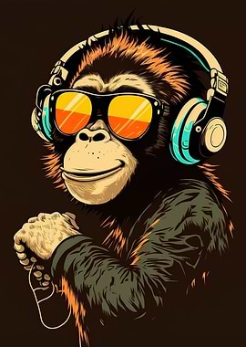 Monkey headphone dj music