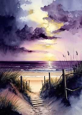 Beach at purple sunset 2