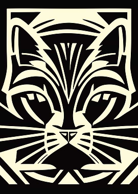 Monochrome Cat Linocut