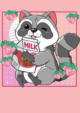 Kawaii Raccoon Strawberry
