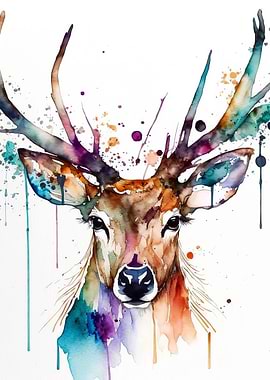 watercolour deer