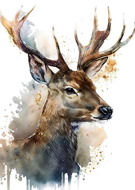 watercolour deer