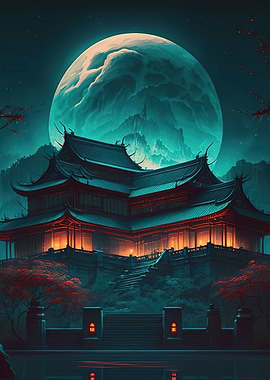 Japan landscape moon