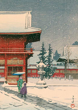 Snow at Nezu Gongen Shrine