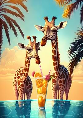 Giraffes drink cocktails