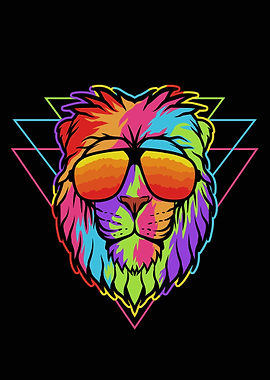 Lion head colorful retro