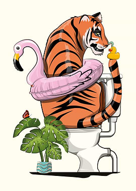 Tiger using Toilet