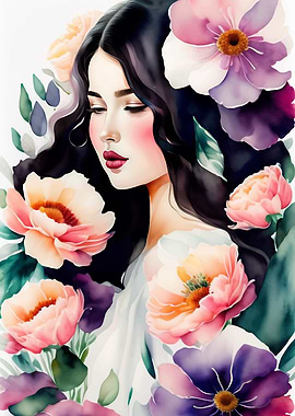 floral girl watercolor