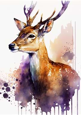 watercolour deer
