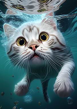 Cute Cat Swimming Animal