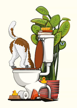 Labradoodle dog on Toilet