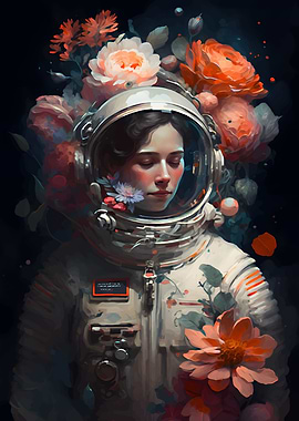 astronaut and flowers