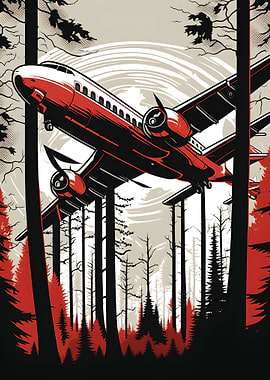 Airplane in Forest Vintage
