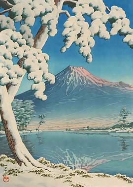 Snowfall on Mount Fuji