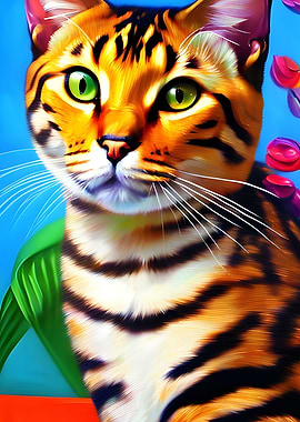 Cat sitting with flowers