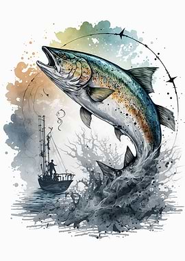 go fishing watercolor