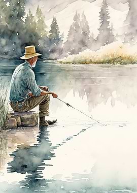 go fishing watercolor
