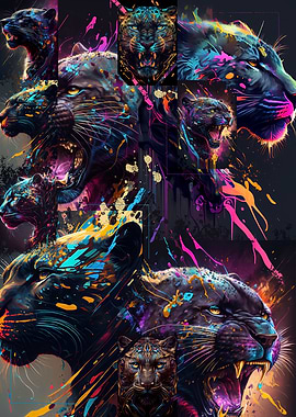 Colorful Panther Collage