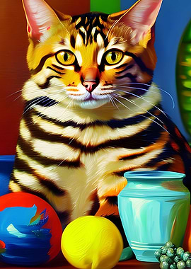 Bengal cat sitting on top