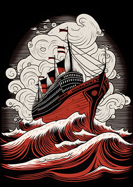 Ship in the Ocean Wave