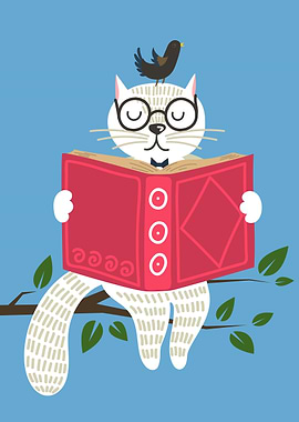 Cat reading book