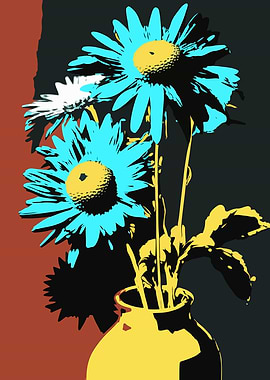 Vase and flowers pop art