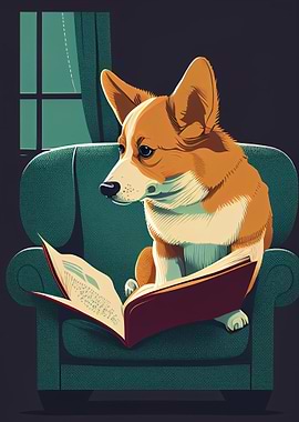 Cute Corgi Reading A book