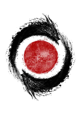 Twin Dragons and red moon