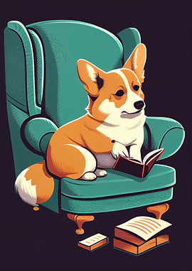 Cute Corgi Reading A book