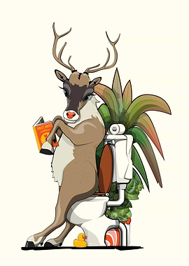 Reindeer Using Toilet