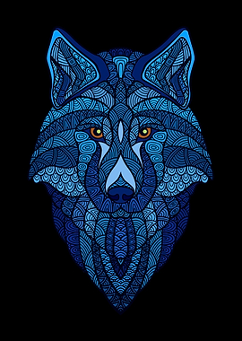 Wolf with blue doodles