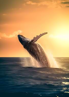 Whale jumping in the sea