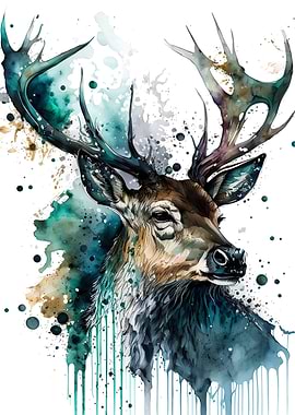 watercolour deer