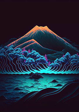 mount fuji japan retro