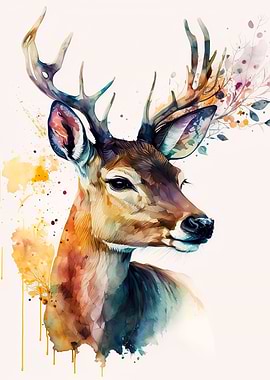 watercolour deer