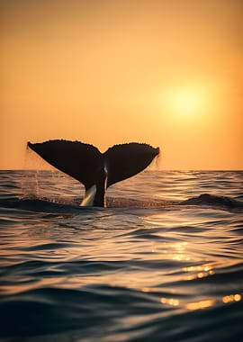 Whale tail in the sea