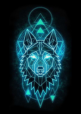 Wolf with Blue Neon