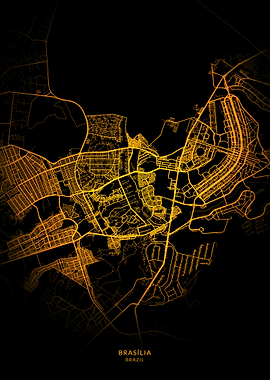 Brasilia City Map Gold