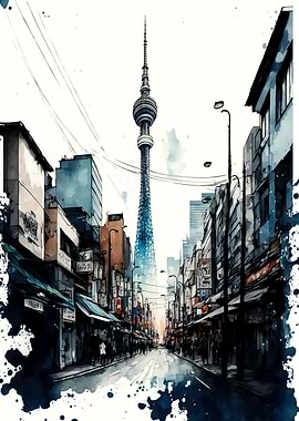 Tokyo city watercolor