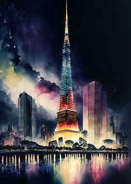 Tokyo city watercolor